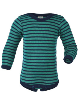 ENGEL - Bio Baby Body langarm gestreift, Wolle/Seide, eisvogel/marine