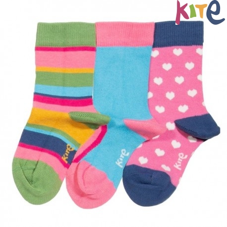 kite kids - Bio Baby Socken 3er Pack mit Herzen/Streifen/Regenbogen-Motiv
