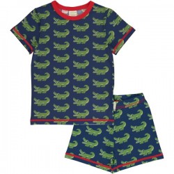 Maxomorra - Bio Kinder Schlafanzug kurzarm mit Krokodil-Allover