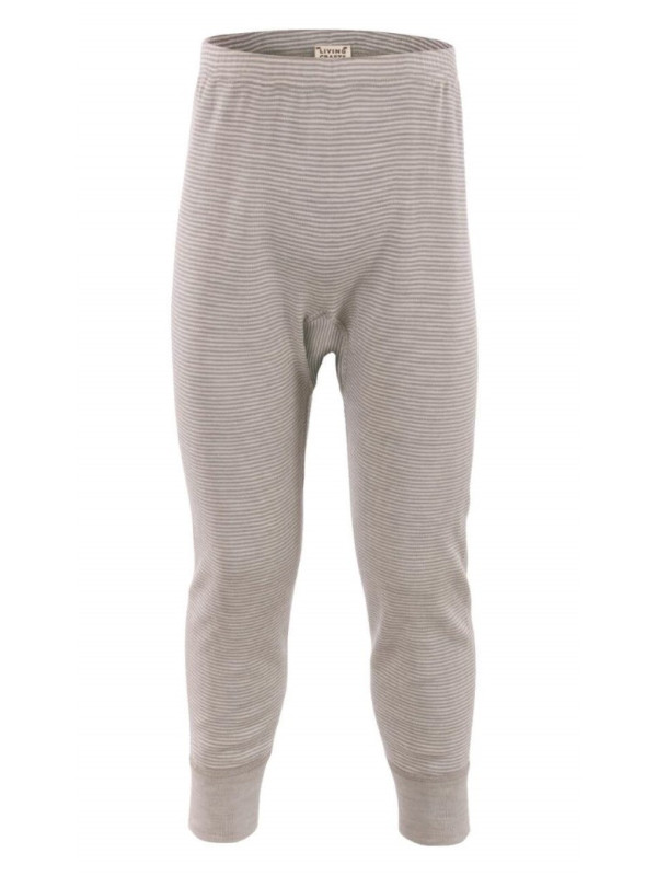 LIVING CRAFTS - Bio Kinder Unterhose lang geringelt, Wolle/Seide, grau