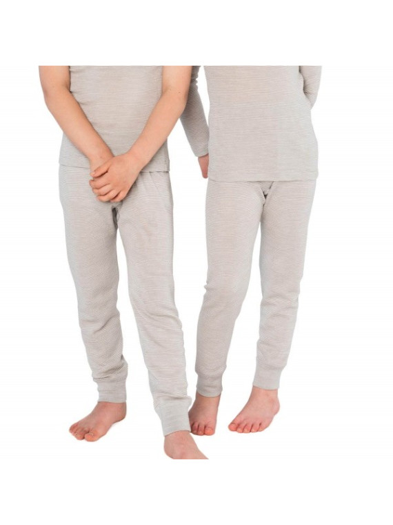LIVING CRAFTS - Bio Kinder Unterhose lang geringelt, Wolle/Seide, grau