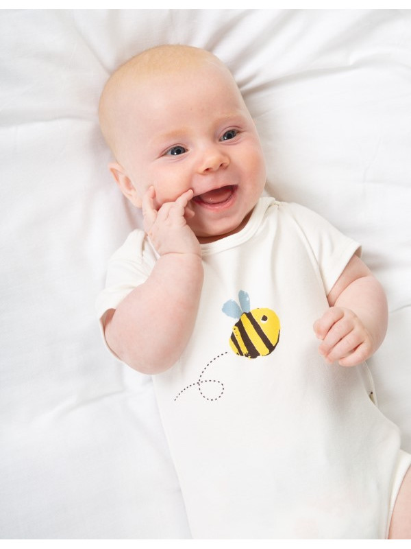 frugi - Bio Baby Set Strampler, Body und Mütze mit Bienen-Motiv