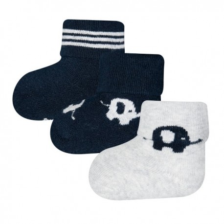 Ewers - Bio Baby Socken 3er-Pack aus Plüsch mit Elefanten-Motiv, marine