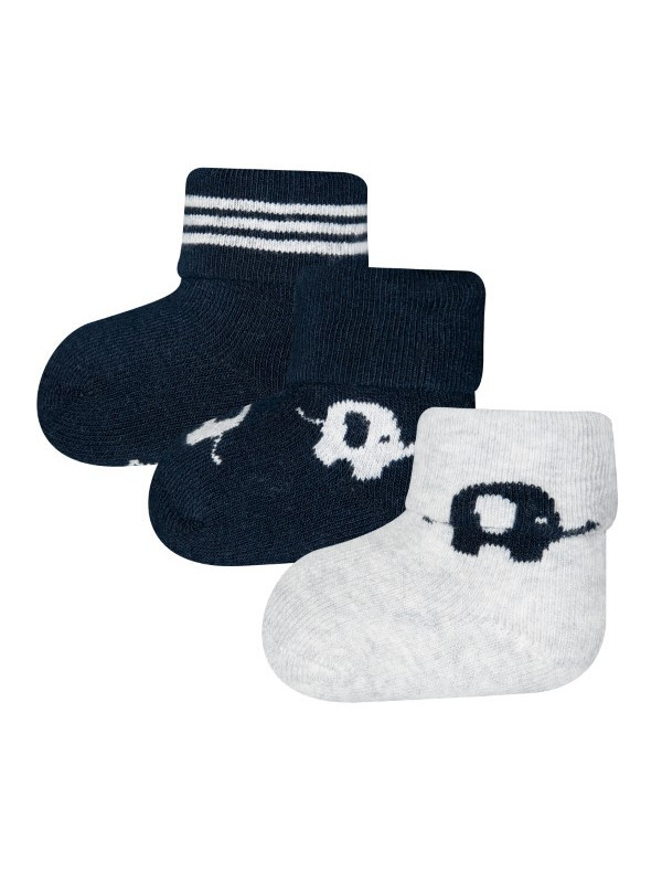 Ewers - Bio Baby Socken 3er-Pack aus Plüsch mit Elefanten-Motiv, marine