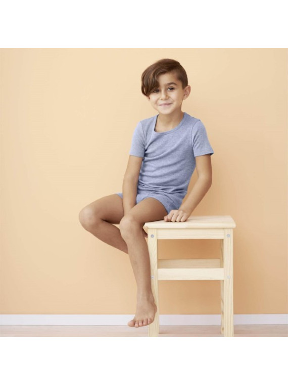 LIVING CRAFTS - Bio Kinder Unterhemd kurzarm, blau melange