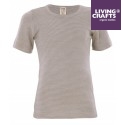 LIVING CRAFTS - Bio Kinder Unterhemd kurzarm gestreift, Wolle/Seide, grau