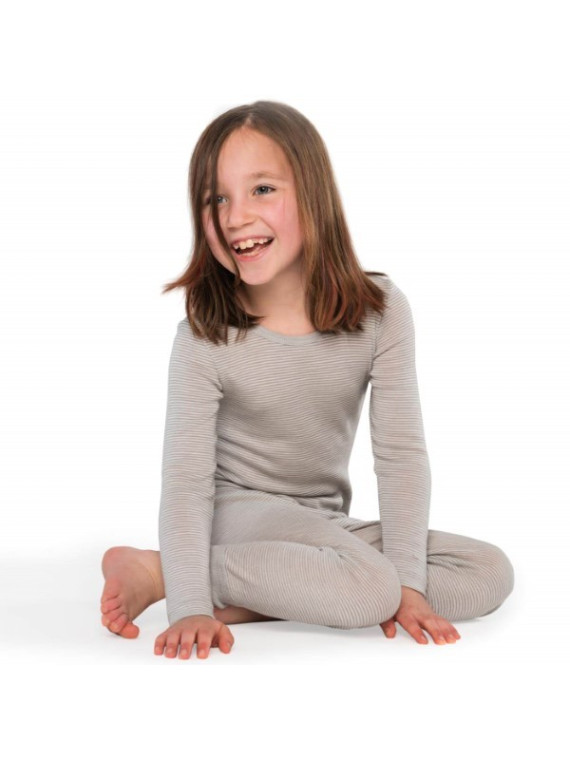 LIVING CRAFTS - Bio Kinder Unterhemd langarm gestreift, Wolle/Seide, grau