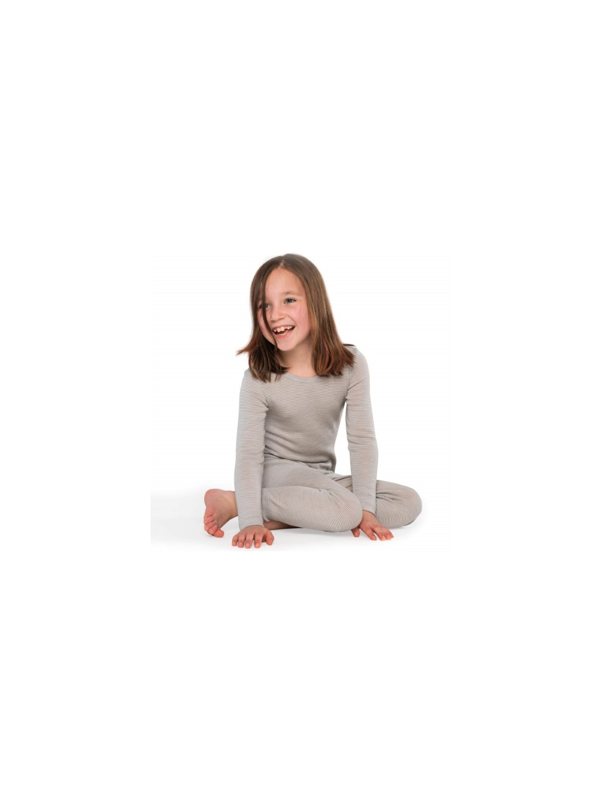LIVING CRAFTS - Bio Kinder Unterhemd langarm gestreift, Wolle/Seide, grau