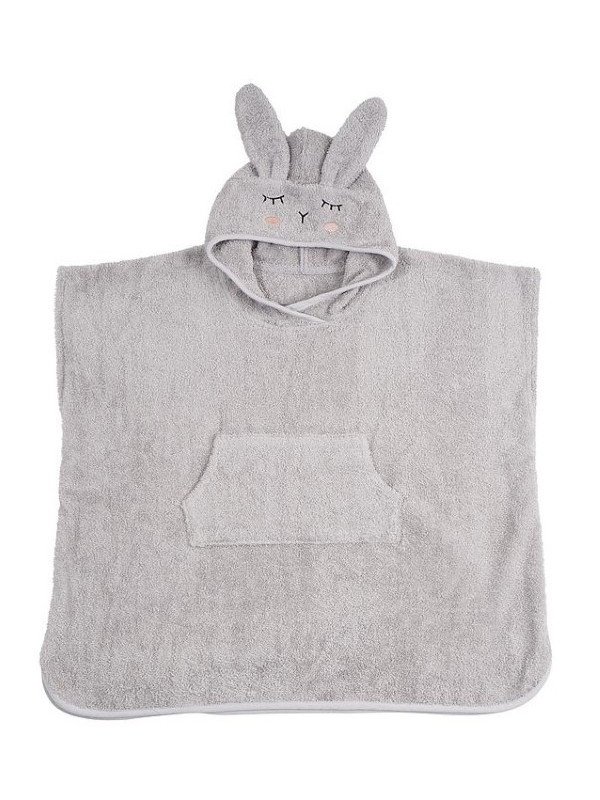 Kikadu - Bio Kinder Badeponcho Hase 64x62cm, grau