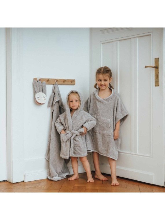 Kikadu - Bio Kinder Badeponcho Hase 64x62cm, grau