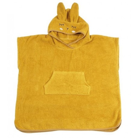 Kikadu - Bio Kinder Badeponcho Hase 64x62cm, senf
