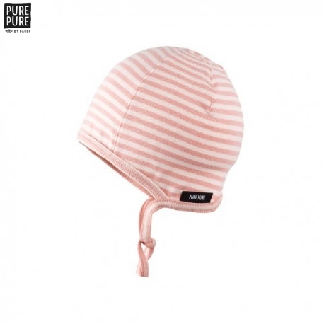 pure pure by BAUER - Bio Baby Erstlingsmütze mit Streifen, peach/rose