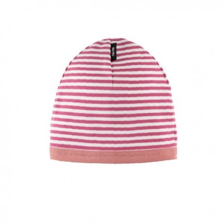 pure pure by BAUER - Bio Kinder Beanie mit Streifen, UPF 30-35, cassis/weiss
