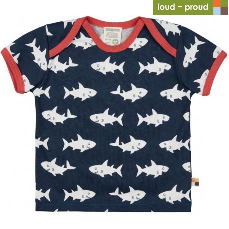 loud + proud - Bio Kinder T-Shirt mit Hai-Allover, marine