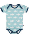 loud + proud - Bio Baby Body kurzarm mit Hai-Allover, lagoon