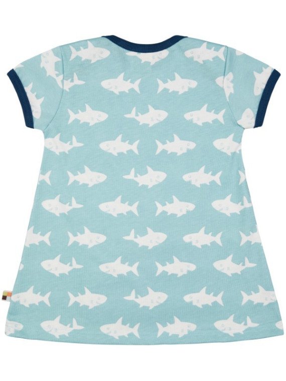 loud + proud - Bio Kinder Jersey Kleid mit Hai-Allover, lagoon