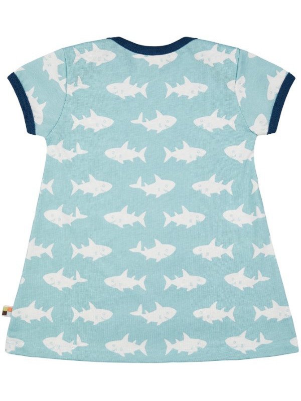 loud + proud - Bio Kinder Jersey Kleid mit Hai-Allover, lagoon
