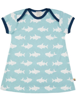 loud + proud - Bio Kinder Jersey Kleid mit Hai-Allover, lagoon