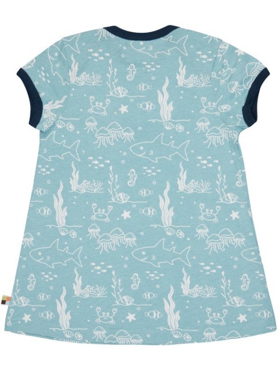loud + proud - Bio Kinder Jersey Kleid mit Meerestiere-Allover, lagoon