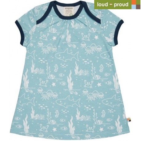 loud + proud - Bio Kinder Jersey Kleid mit Meerestiere-Allover, lagoon