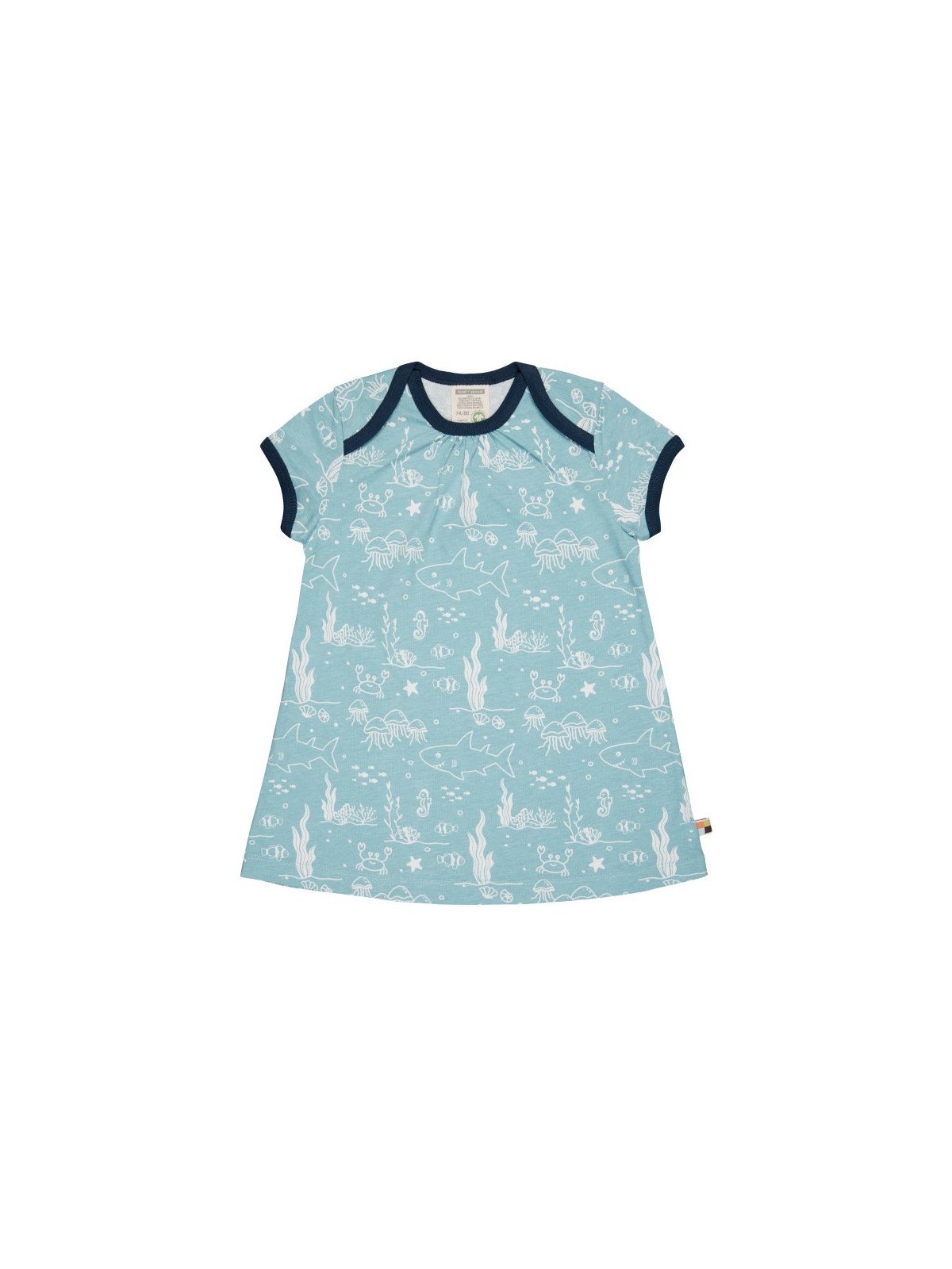 loud + proud - Bio Kinder Jersey Kleid mit Meerestiere-Allover, lagoon