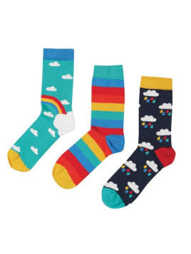 frugi - Kinder Strümpfe 3er-Pack "Rock my Socks" mit Regenbogen-Motiven