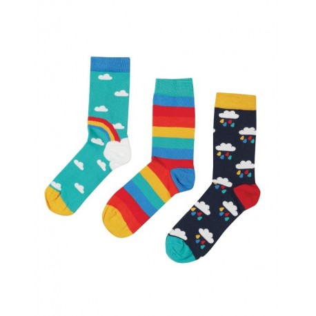 frugi - Kinder Strümpfe 3er-Pack "Rock my Socks" mit Regenbogen-Motiven