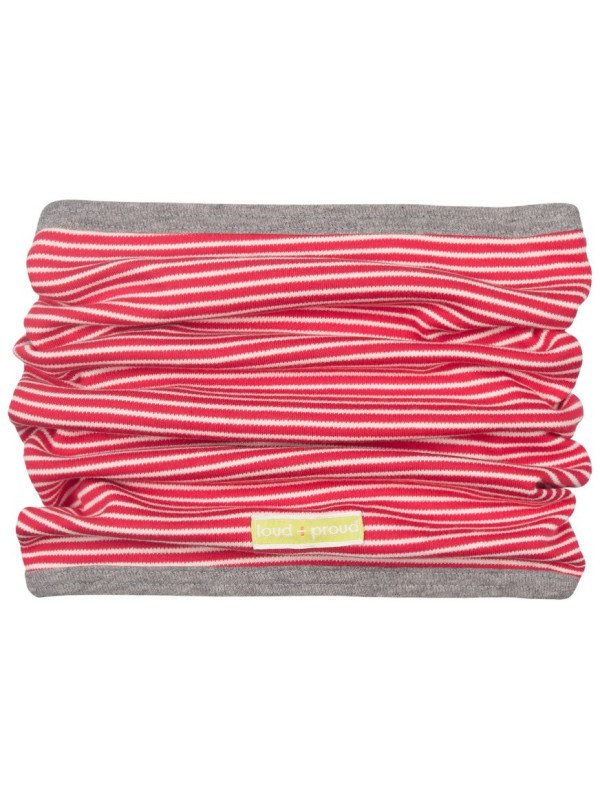 loud + proud - Bio Kinder Loop Wende Schlauchschal mit Streifen und Affen-Druck, tomate