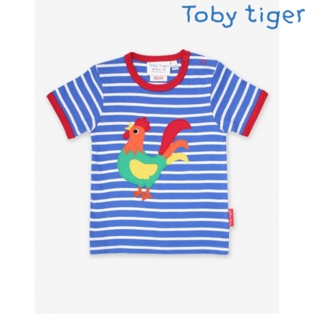 Toby tiger - Bio Kinder T-Shirt mit Hahn-Applikation und Streifen