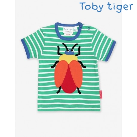 Toby tiger - Bio Kinder T-Shirt mit Käfer-Applikation und Streifen