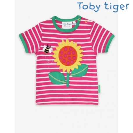 Toby tiger - Bio Kinder T-Shirt mit Sonnenblumen-Applikation und Streifen
