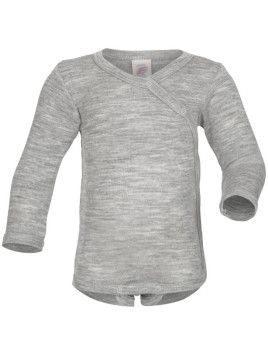 ENGEL - Bio Baby Wickelbody langarm, Wolle/Seide, hellgrau