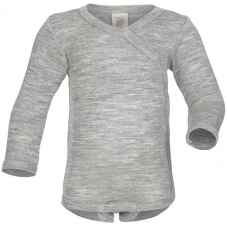 ENGEL - Bio Baby Wickelbody langarm, Wolle/Seide, hellgrau