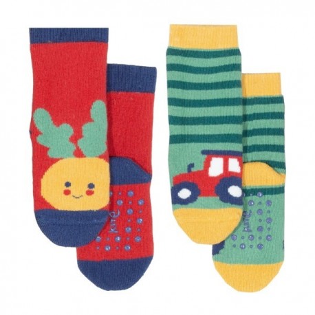 kite kids - Bio Baby Stopper Socken mit Tier-Motiven "Rübe und Traktor" 2er Pack