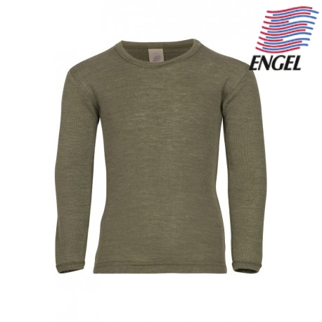 ENGEL - Bio Kinder Unterhemd langarm, Wolle/Seide, olive