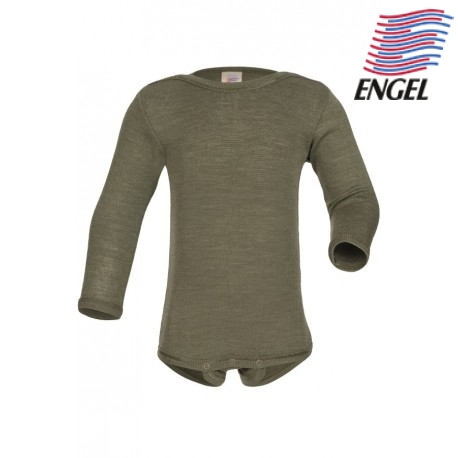 ENGEL - Bio Baby Body langarm, Wolle/Seide, olive