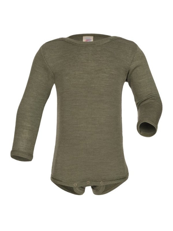 ENGEL - Bio Baby Body langarm, Wolle/Seide, olive