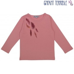 Enfant Terrible - Bio Kinder Langarmshirt mit Feder-Stickerei, rosa