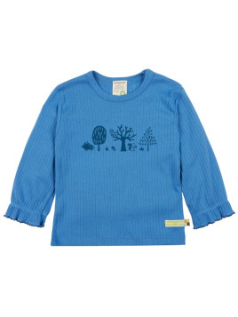 loud + proud - Bio Kinder Langarmshirt Derby Rib mit Wald-Druck, indigo
