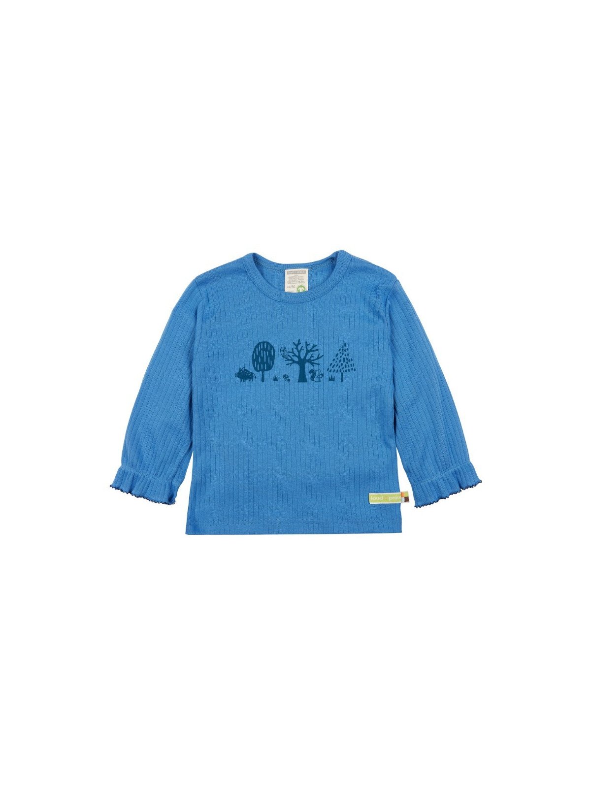 loud + proud - Bio Kinder Langarmshirt Derby Rib mit Wald-Druck, indigo