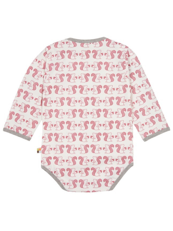 loud + proud - Bio Baby Body langarm mit Eichhörnchen-Druck. mauve