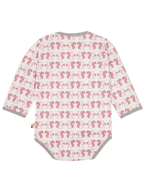 loud + proud - Bio Baby Body langarm mit Eichhörnchen-Druck. mauve