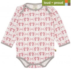 loud + proud - Bio Baby Body langarm mit Eichhörnchen-Druck. mauve