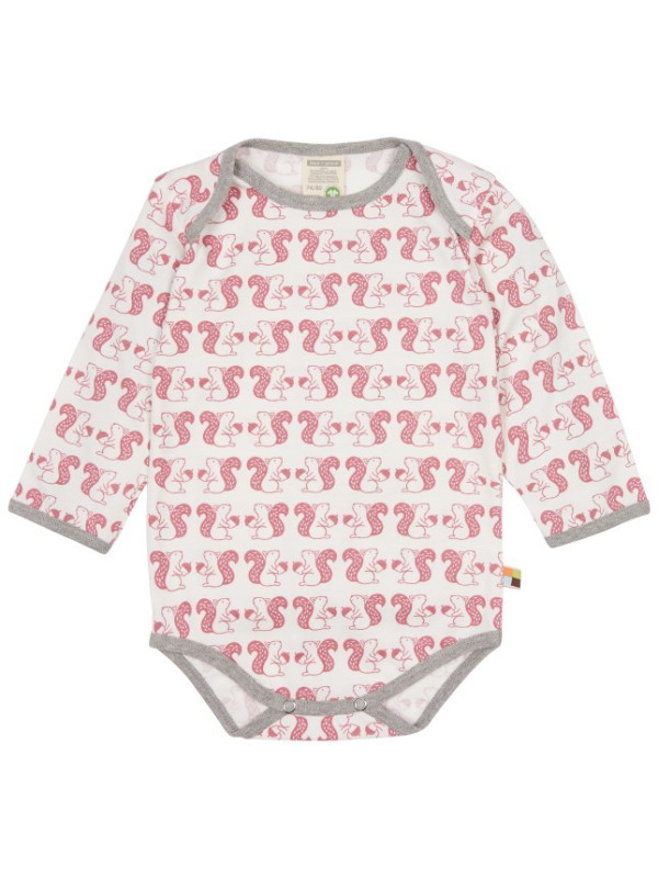 loud + proud - Bio Baby Body langarm mit Eichhörnchen-Druck. mauve