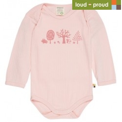 loud + proud - Bio Baby Body langarm Derby Rib mit Wald-Druck, rose