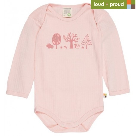 loud + proud - Bio Baby Body langarm Derby Rib mit Wald-Druck, rose