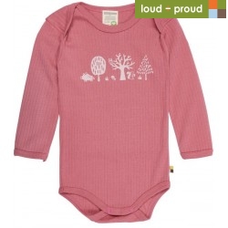 loud + proud - Bio Baby Body langarm Derby Rib mit Wald-Druck, mauve