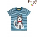 frugi - Bio Kinder T-Shirt "Sid" mit Husky-Applikation und Streifen