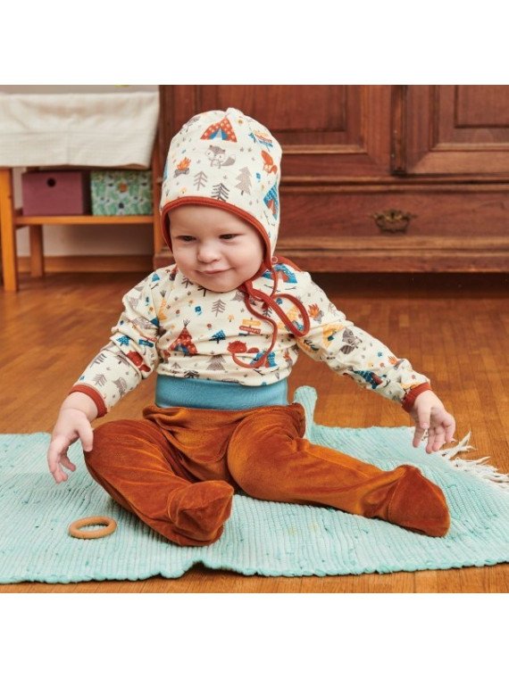 Cheeky Apple - Bio Baby Body langarm mit Abenteuercamp-Allover
