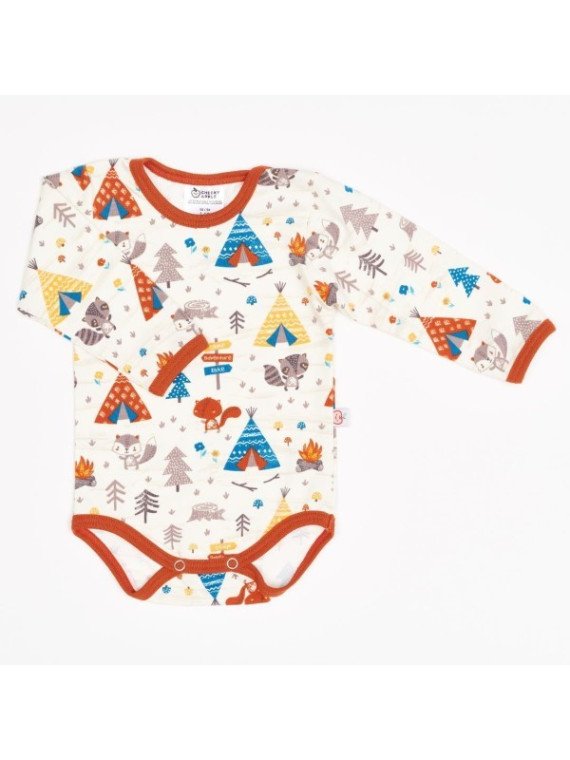 Cheeky Apple - Bio Baby Body langarm mit Abenteuercamp-Allover